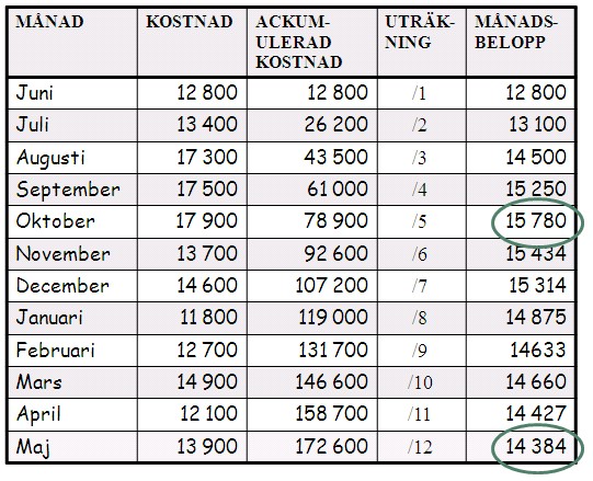 R�kningar - M�nadskostnad